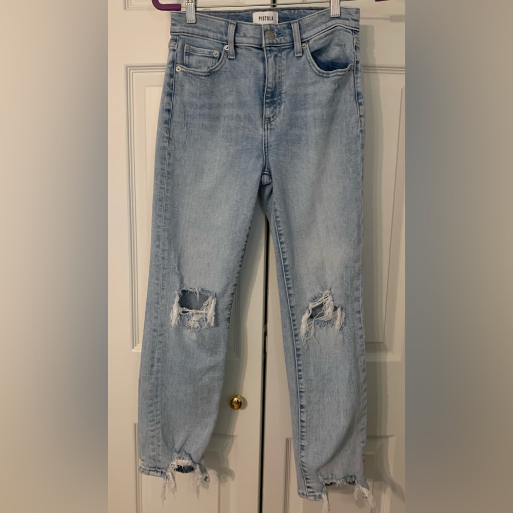 Pistola Jeans Light Blue Distressed Boyfriend Jeans 26x26